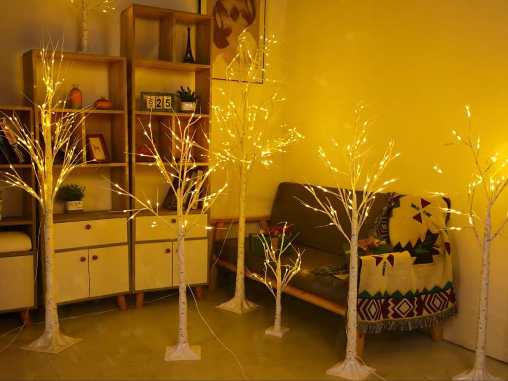 Lighted Birch Tree 3-Pc. Set - multiple trees shown