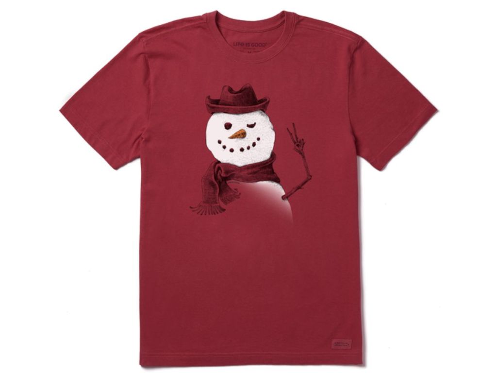 Life is Good Snowman Peace Sign free tee with $99+ purchase