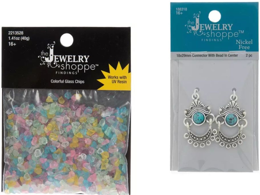 Stock images of glass chips and earrings from Hobby Lobby