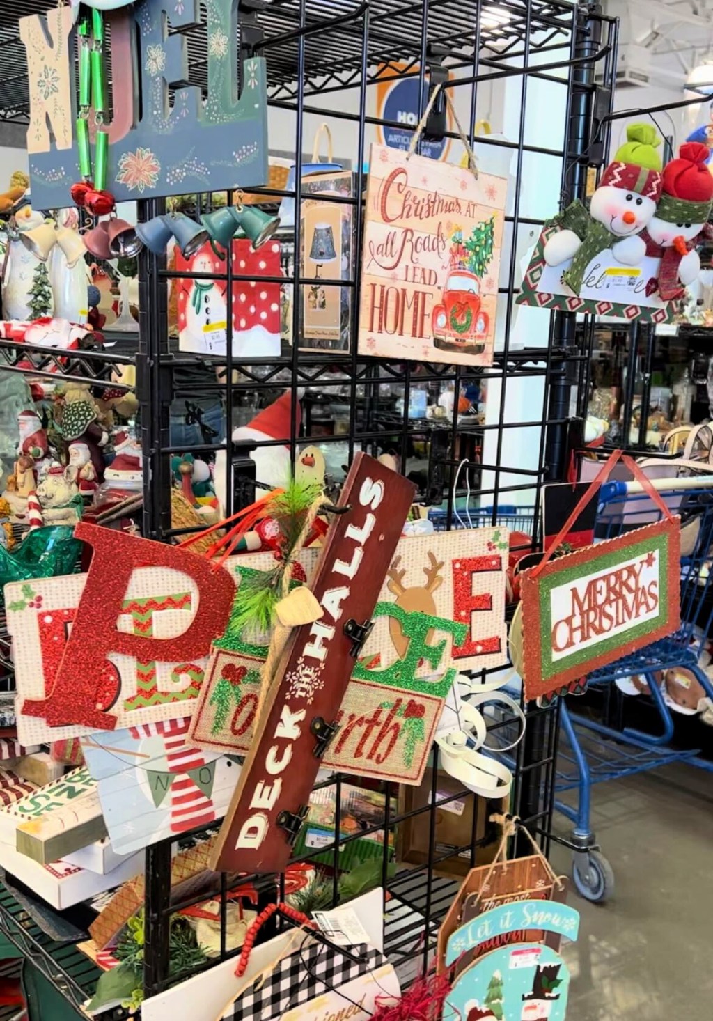 goodwill with christmas items on the shelves 