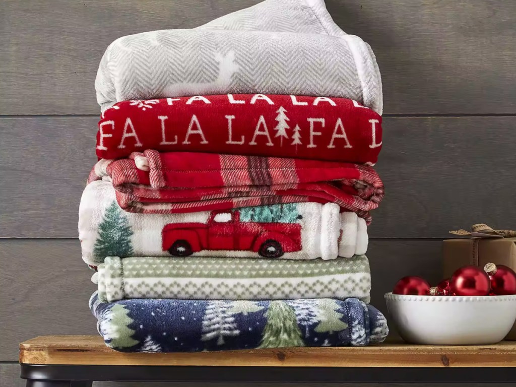 stack of JCPenney Blankets