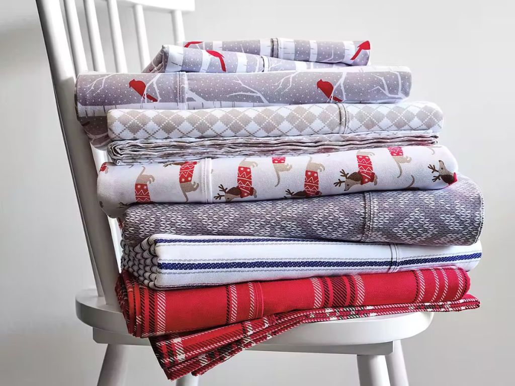 JCPenney Flannel Sheets on a chair