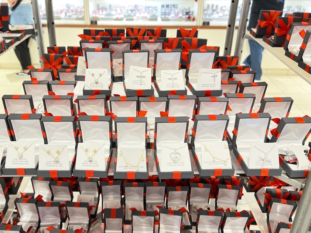 display of boxed necklaces at jcpenney
