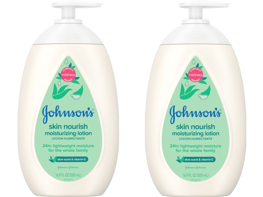 two large bottles of Johnson's Baby Skin Nourish Moisturizing Lotion