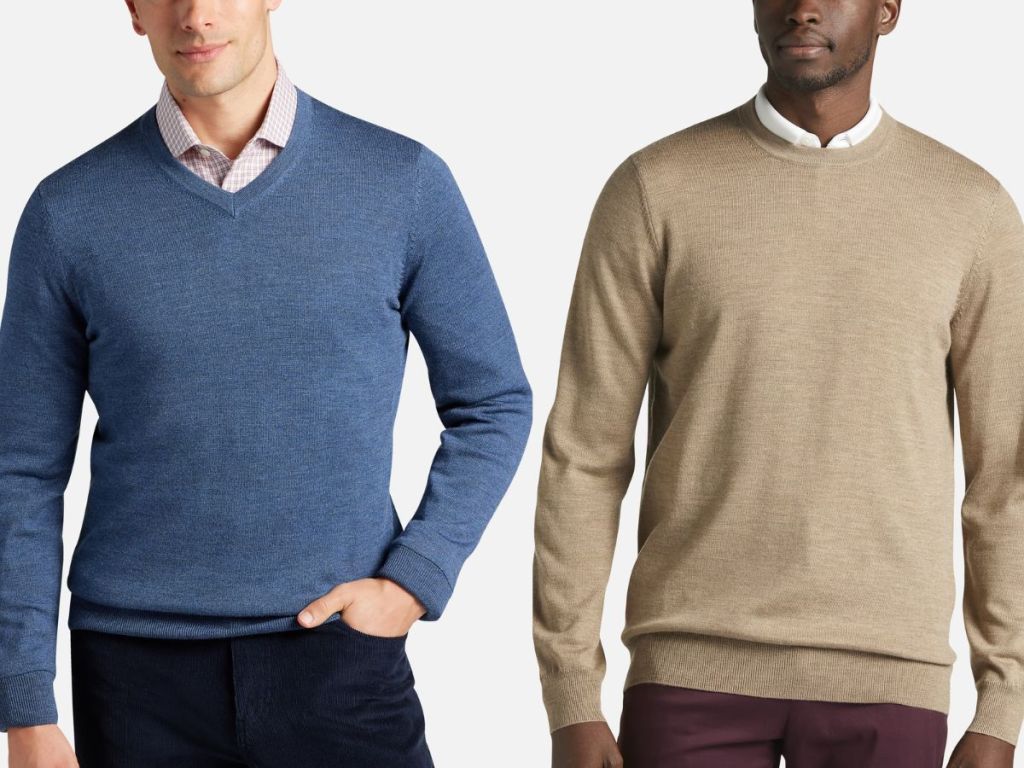 Stock image of 2 men wearing Joseph Abboud Merino wool Sweaters