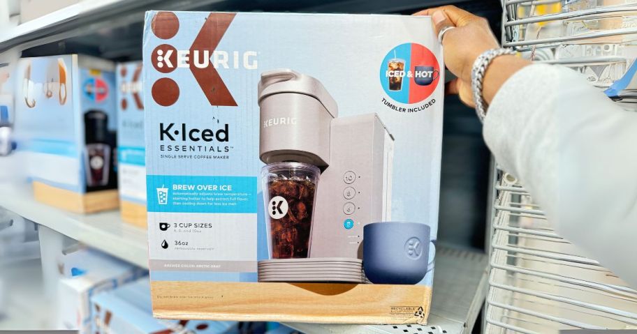 K-Iced Essentials Iced & Hot Single-Serve K-Cup Pod Coffee Maker on shelf in store