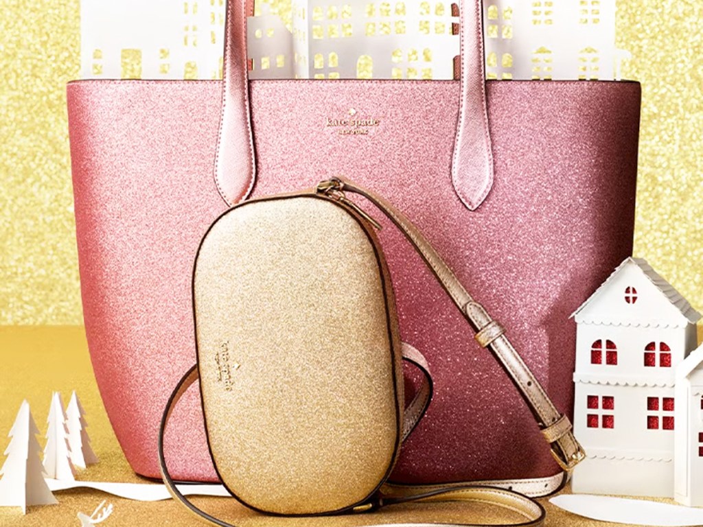 glittery pink and gold kate spade purses