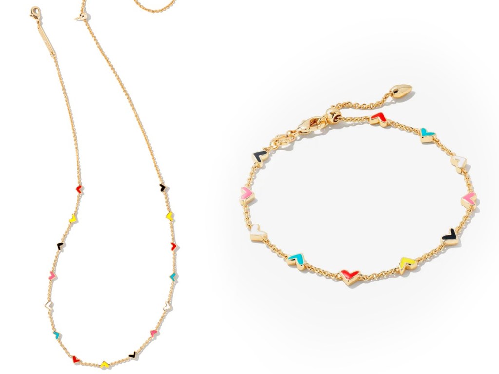 Kendra Scott Haven Heart Gold Strand Necklace and Bracelet in Multi Mix 