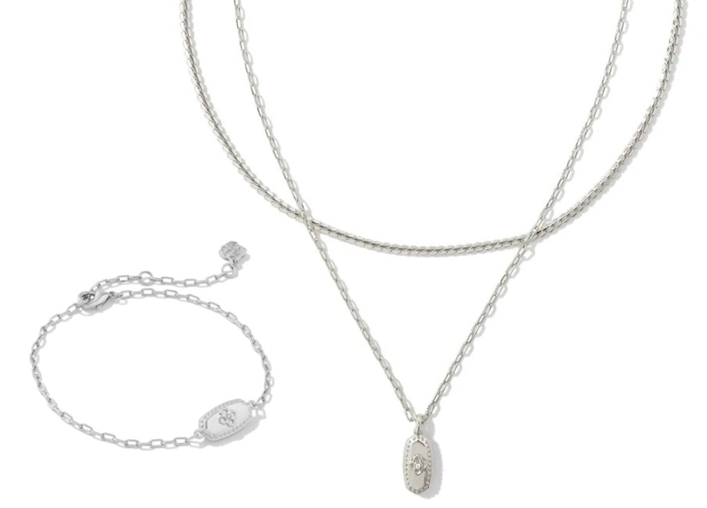 Kendra Scott Rue Silver Delicate Chain Bracelet and Necklace in White Crystal