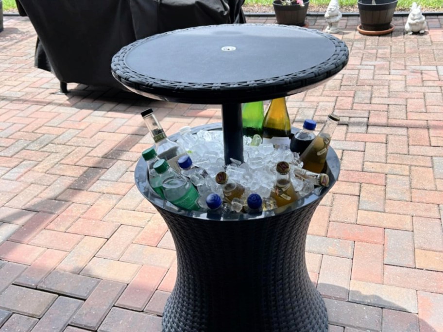 Keter Cooler Table full of ice and beverages
