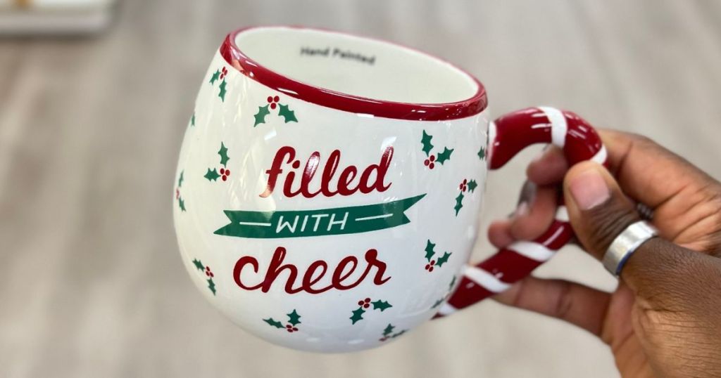 A mug from Kohl's that says "filled with cheer".