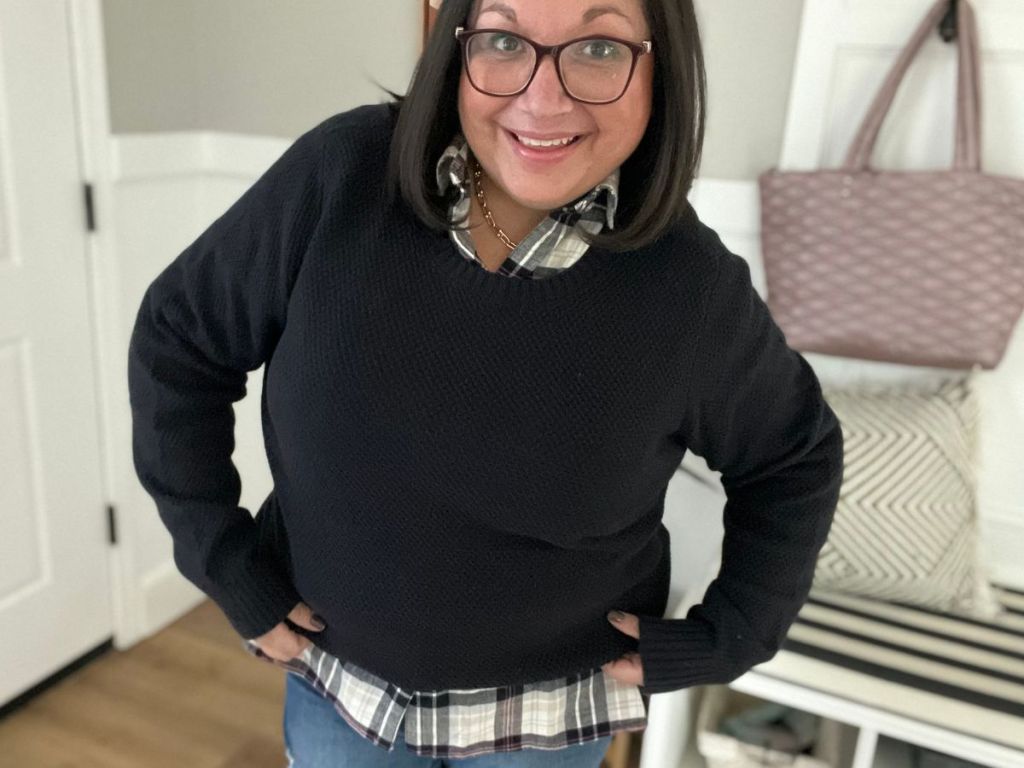 woman wearing a sweater from kohl's