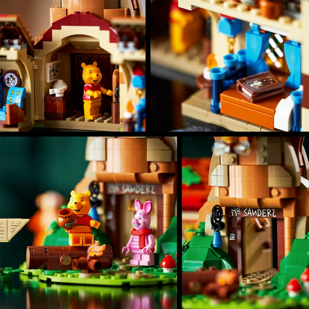 4 close up shots of details on LEGO Ideas Disney Winnie the Pooh Building Set