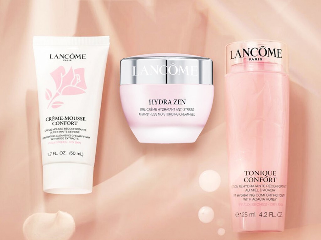 3 pink and white lancome skincare products