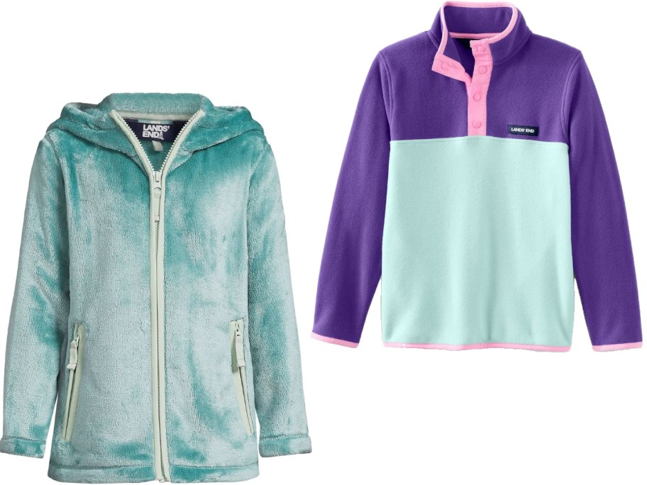 Stock images of two Lands' End Girls Fleece jackets