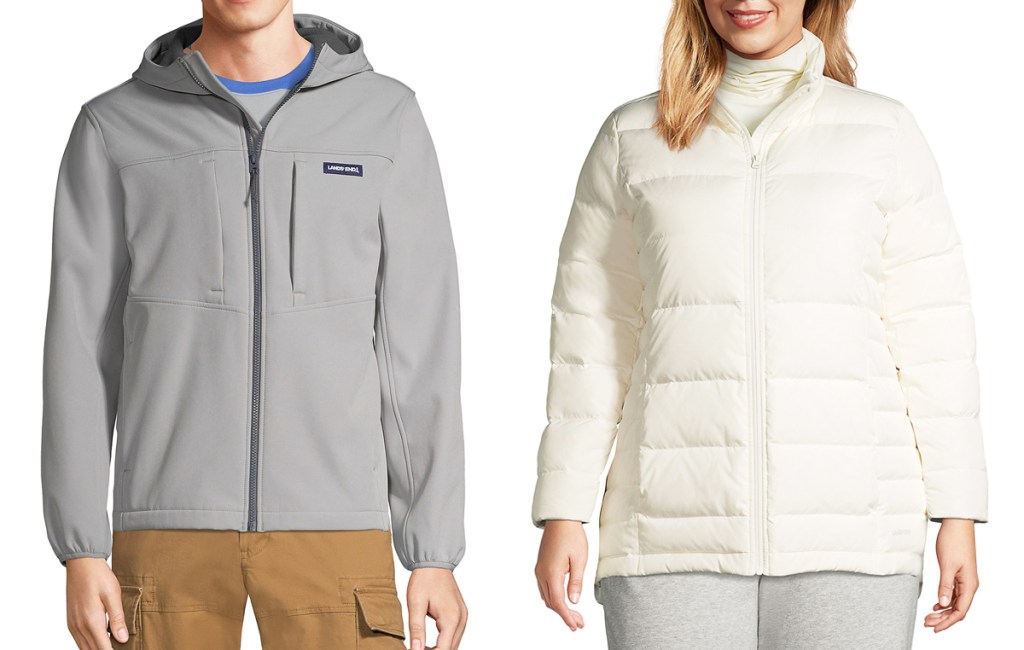 man in grey coat and woman in white puffer jacket