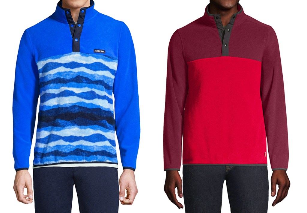 men in blue and red fleece jackets