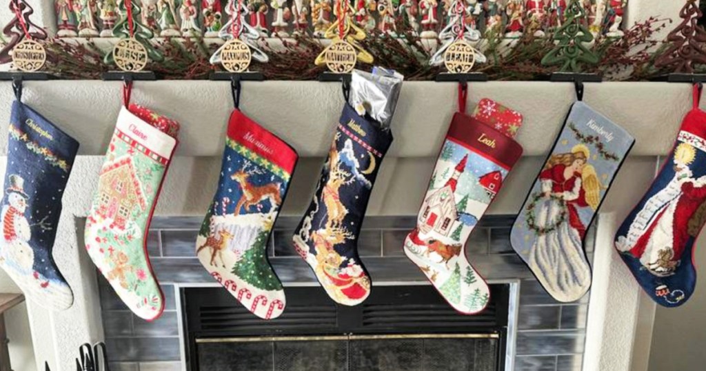 personalized stockings on mantle