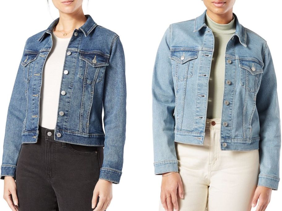 Stock images of 2 women wearing Levi's trucker Jackets
