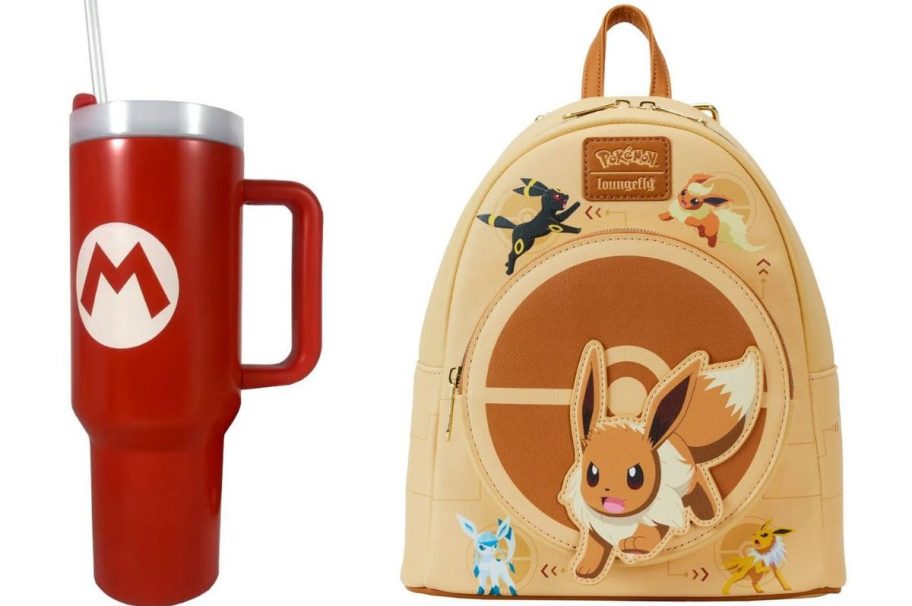 A ario tumbler and a pokemon loungefly bag