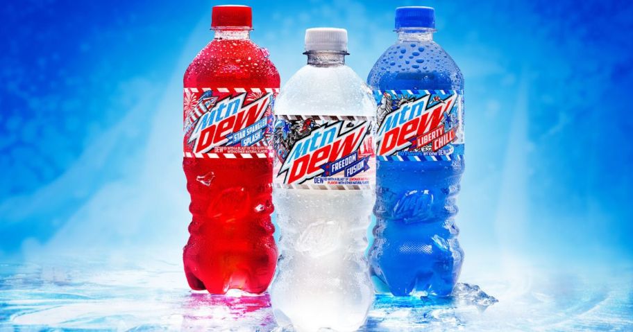 3 bottles of Limited Edition Mountain Dew Patriotic