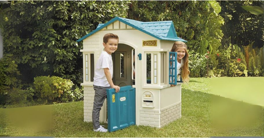 kids playing with Little Tikes Playhouse - Blue