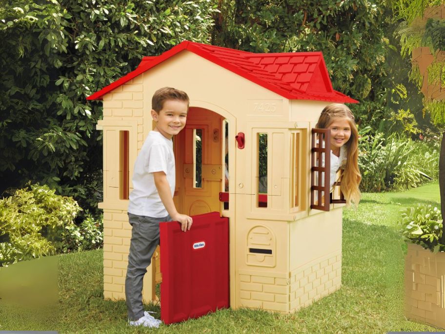 kids playing with Little Tikes Playhouse - Tan