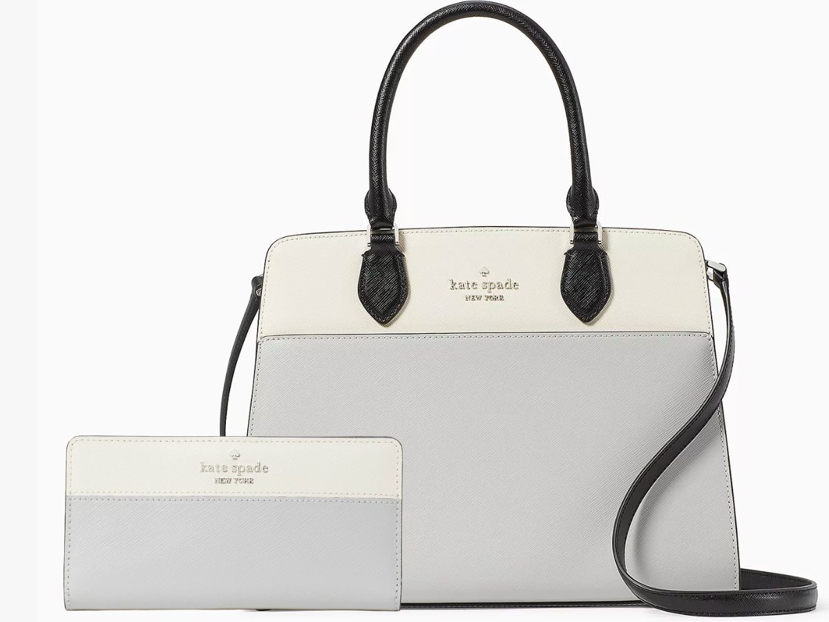 Madison Medium Satchel Bundle with wallet in colorb block platinum gray and white