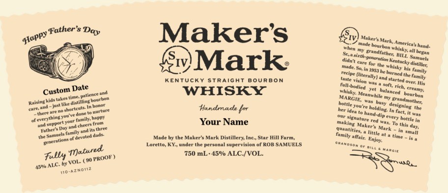 Maker's Mark Father's Day Personalized Label