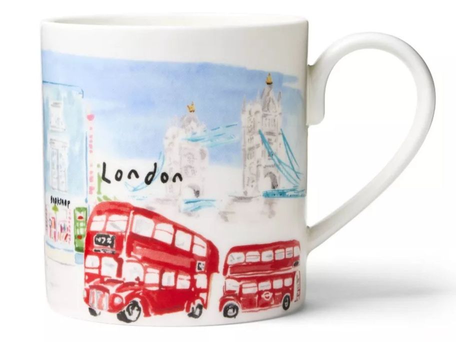 Marks & Spencer 12oz London Bus Ceramic Christmas Mug stock image