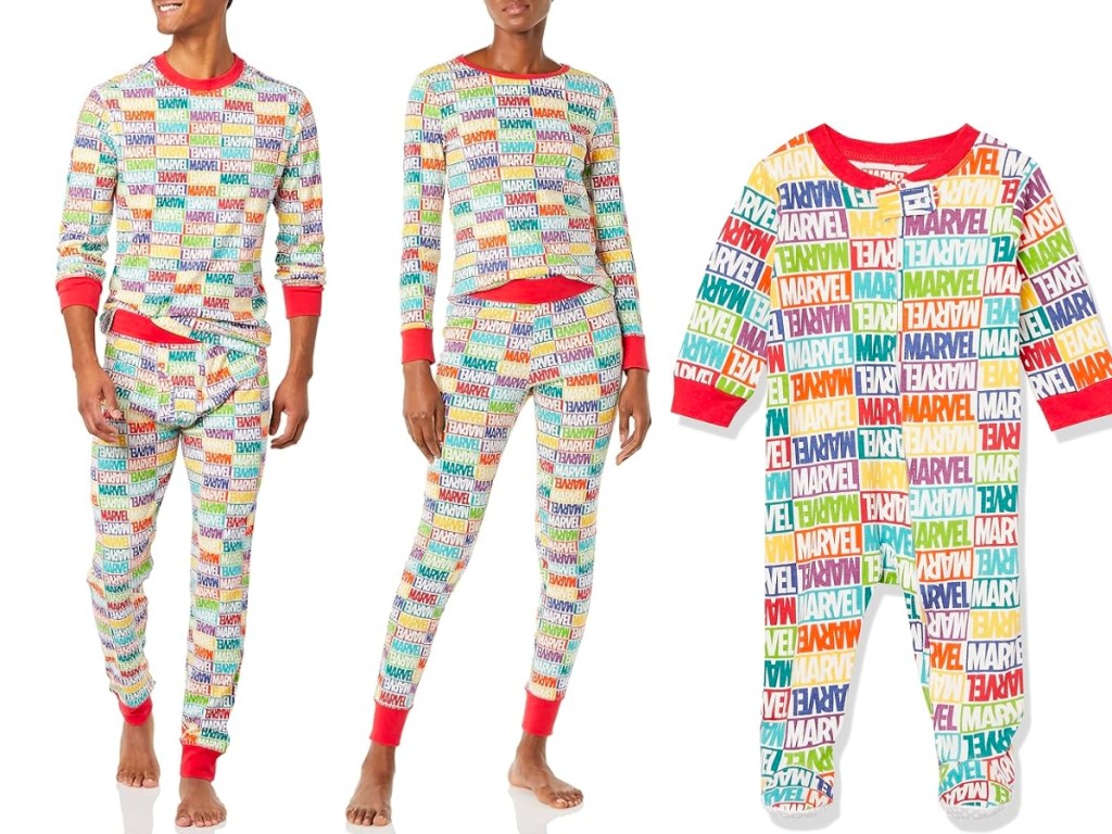 Amazon Essentials Marvel Holiday Bricks Men's, women's, and baby Matching Pajamas