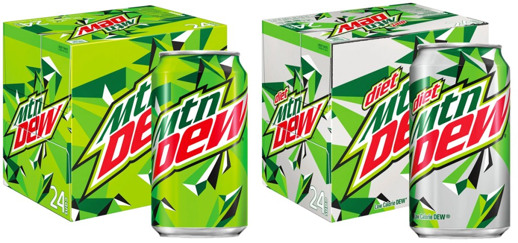 regular and diet varieties of mountain dew soda