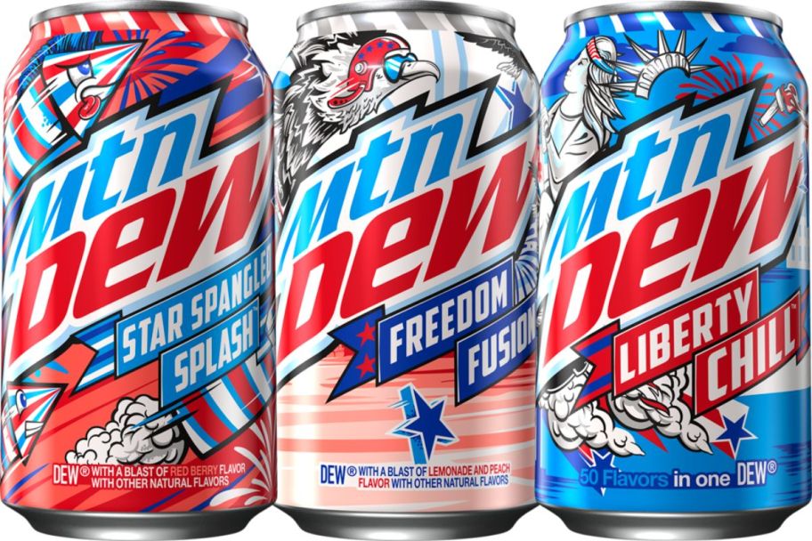 3 cans of Mtn Dew Patriotic Release