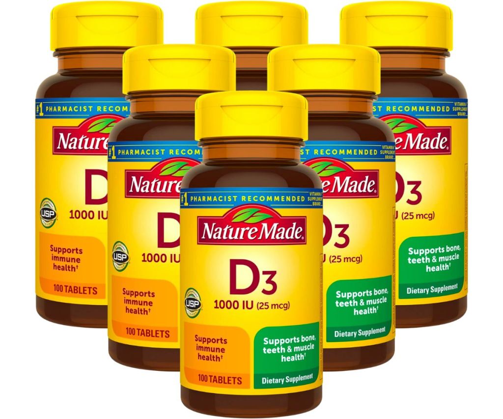 Nature Made Vitamin D3 1000 IU Bone, Teeth, Muscle & Immune Support 3Pack 100-Count