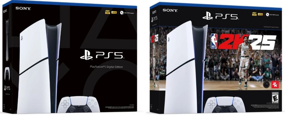 PS5 digital and disc edition boxes stock images