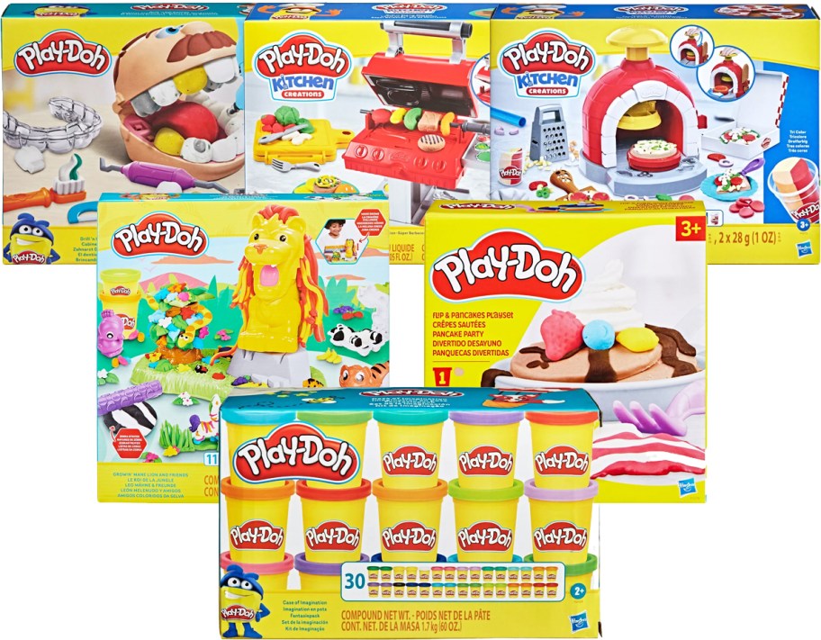 multiple boxes of play-doh sets