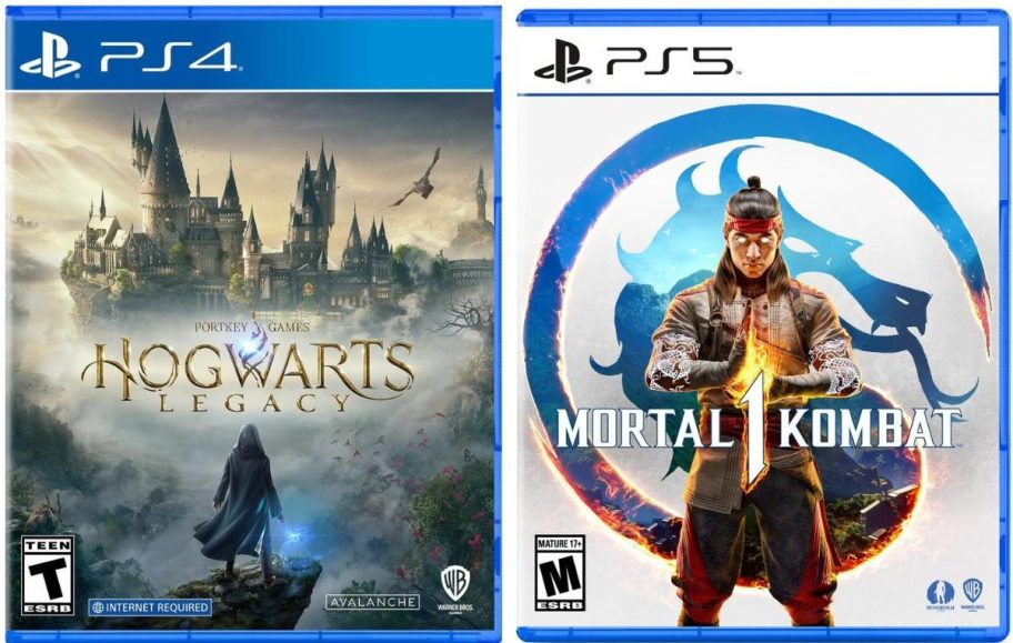 Stock image of Howarts Legacy and Mortyal Combat Video Games