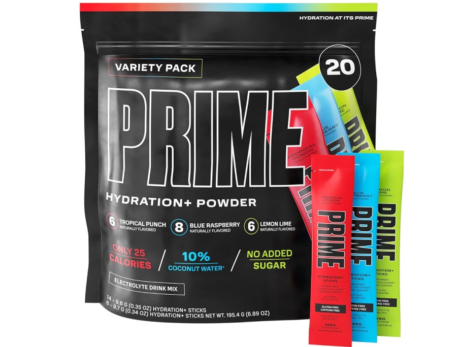 black bag of Prime Hydration+ Sticks 