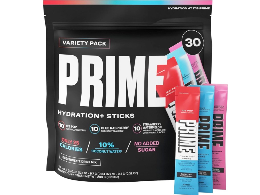 black bag of Prime Hydration+ Sticks 
