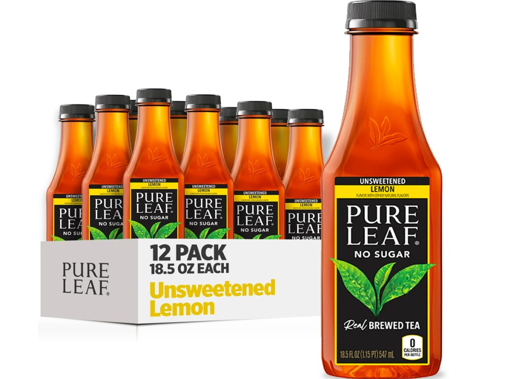 12-pack of bottles of Lemon Unsweetened Pure Leaf Tea