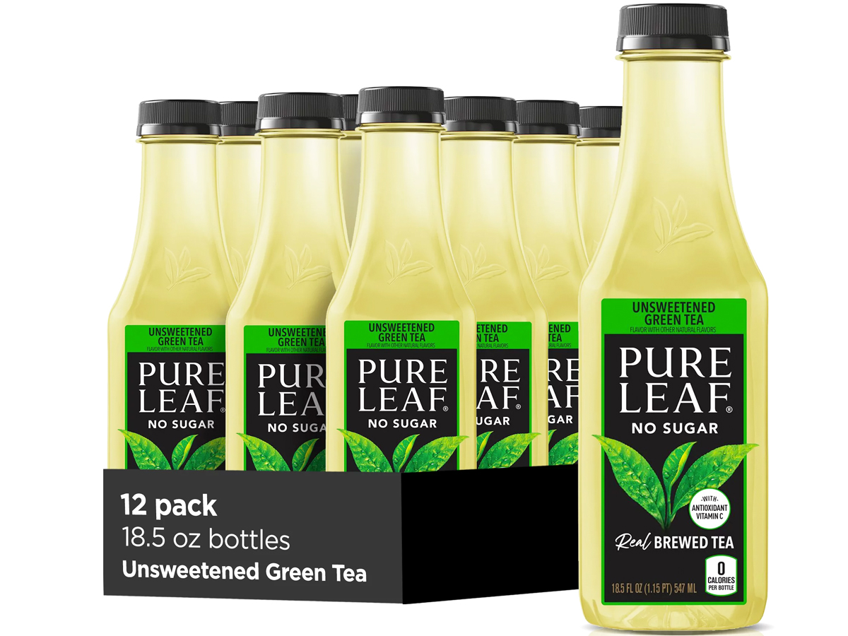 12-pack of bottles of Pure Leaf Unsweetened Green Tea