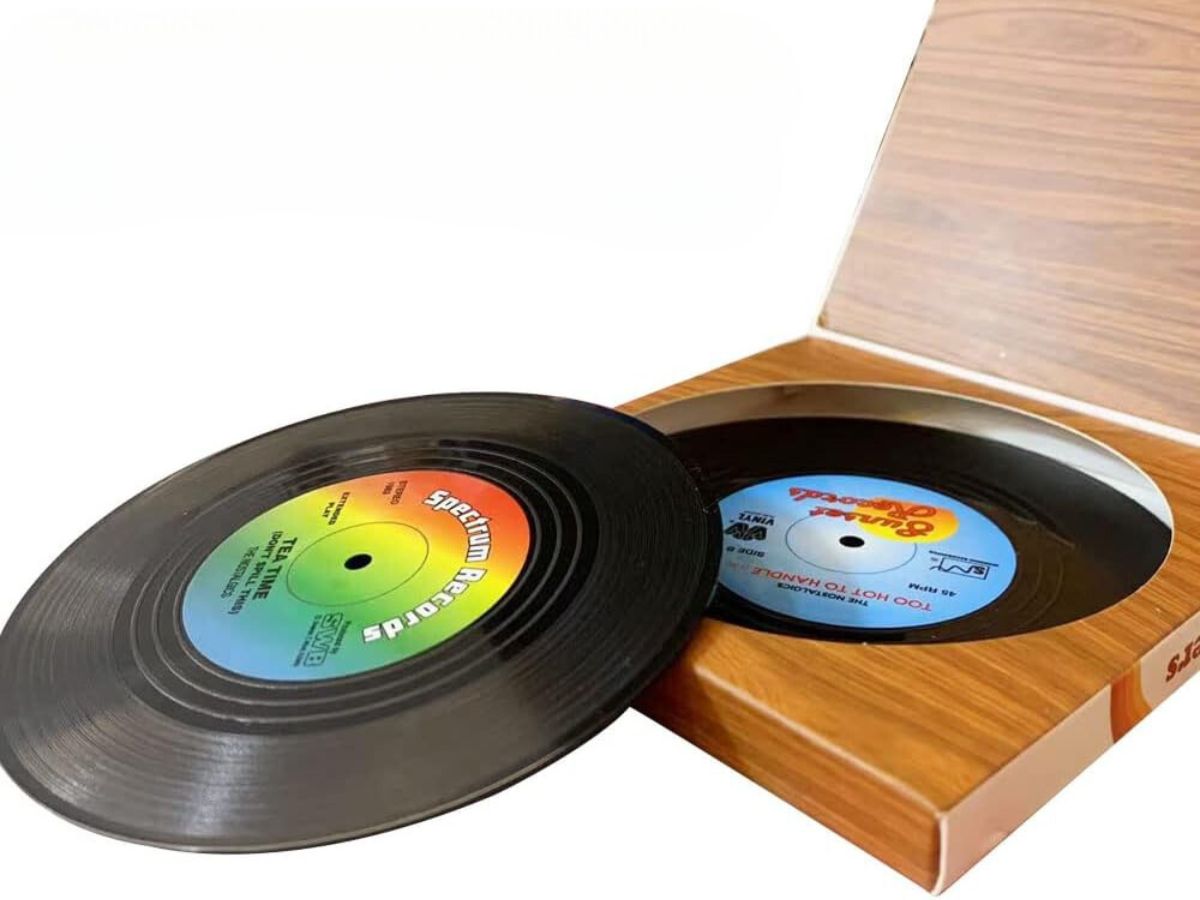 record coaster and package