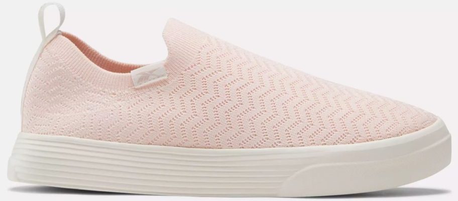 a pink knotted slip on walking shoe