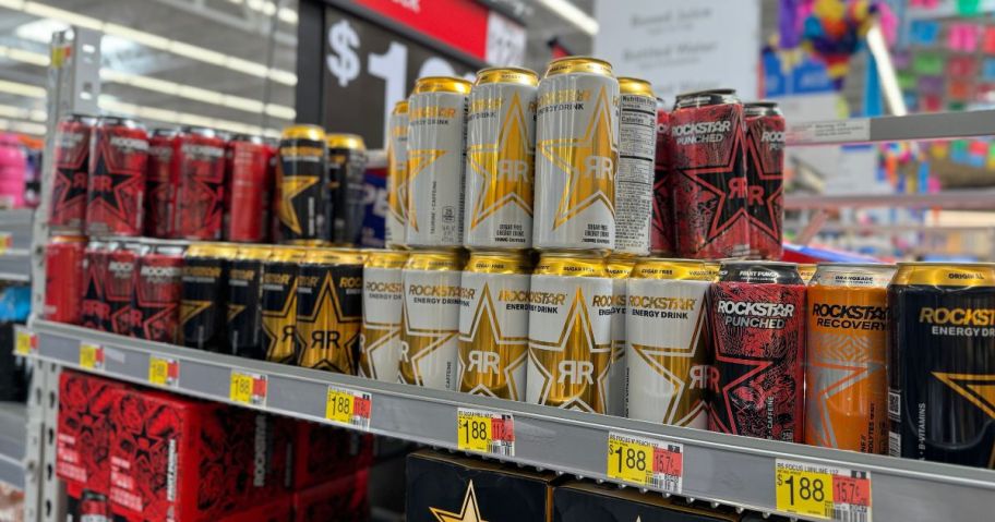 Rockstar Energy Drinks on a shelf in Walmart