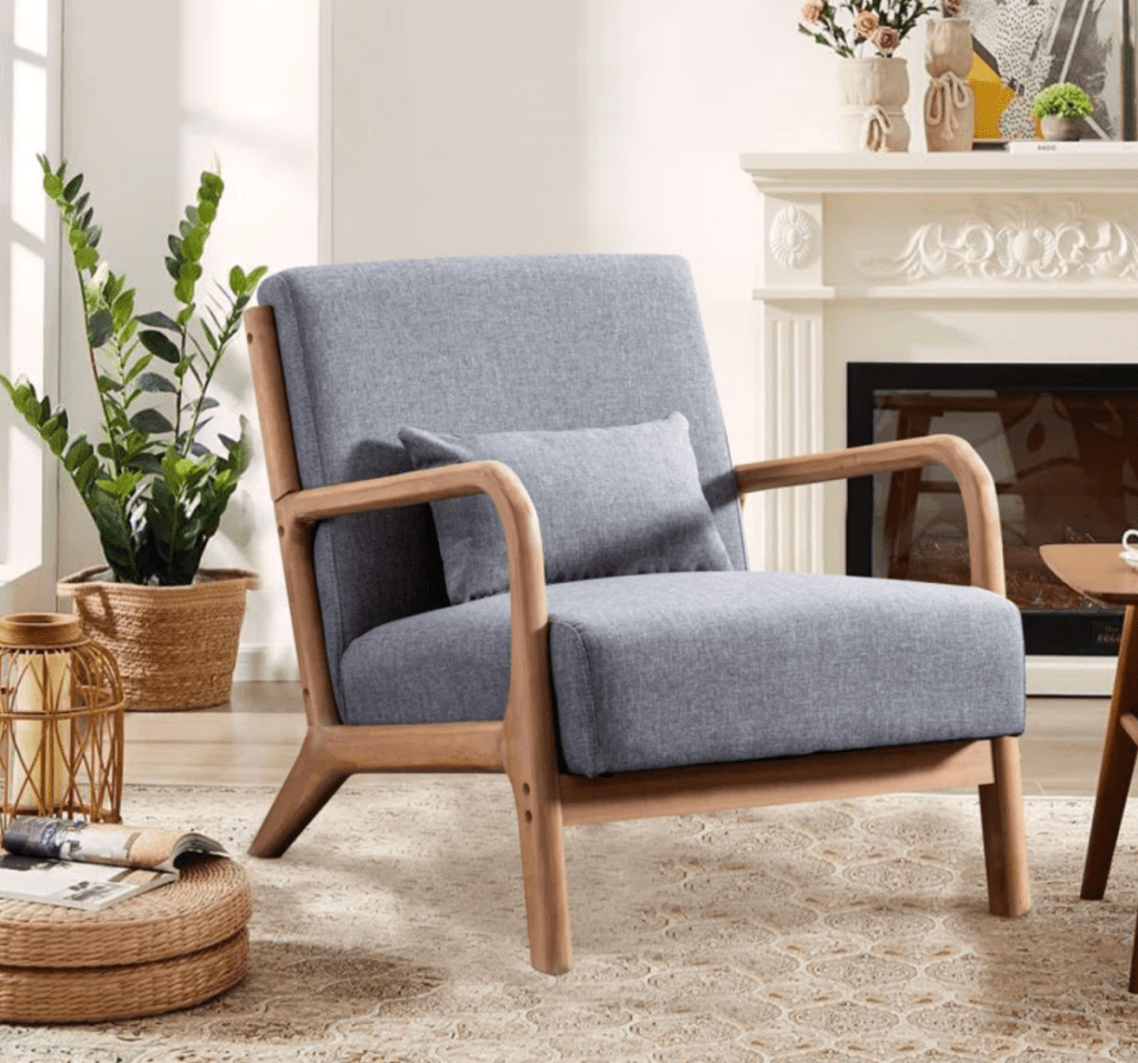The Sand and Stone Hertferd Accent chair from Wayfair displayed in a living room