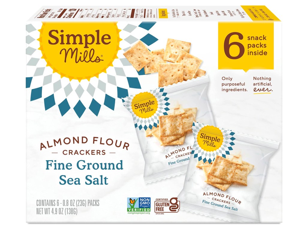 Simple Mills Almond Flour Crackers, Fine Ground Sea Salt Snack Packs