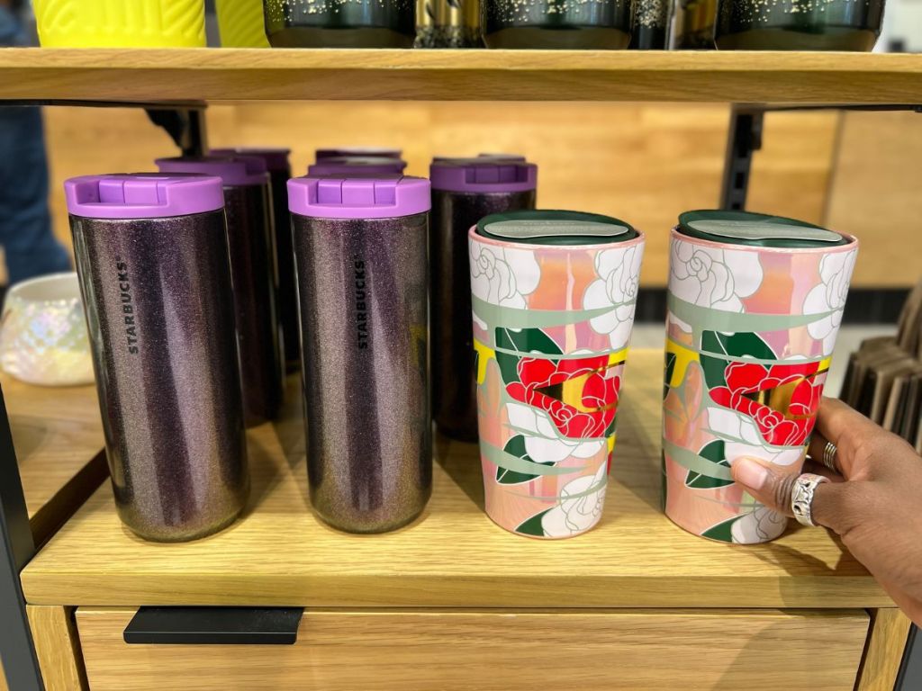 Starbucks Purple Tumbler and Floral Coffee Tumbler