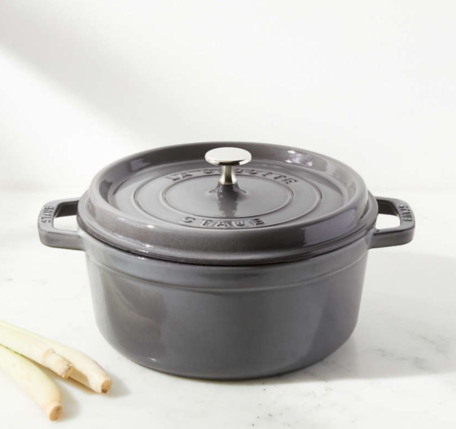 a gray cast iron dutch oven