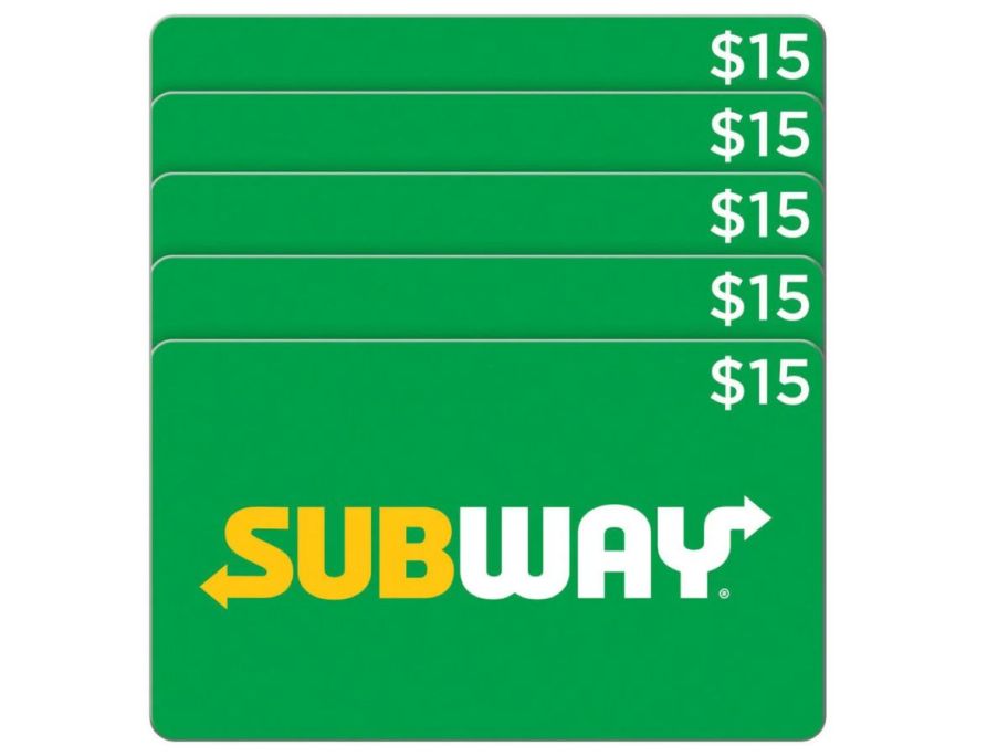 Subway Five $15 eGift Cards ($75 Value) stock image