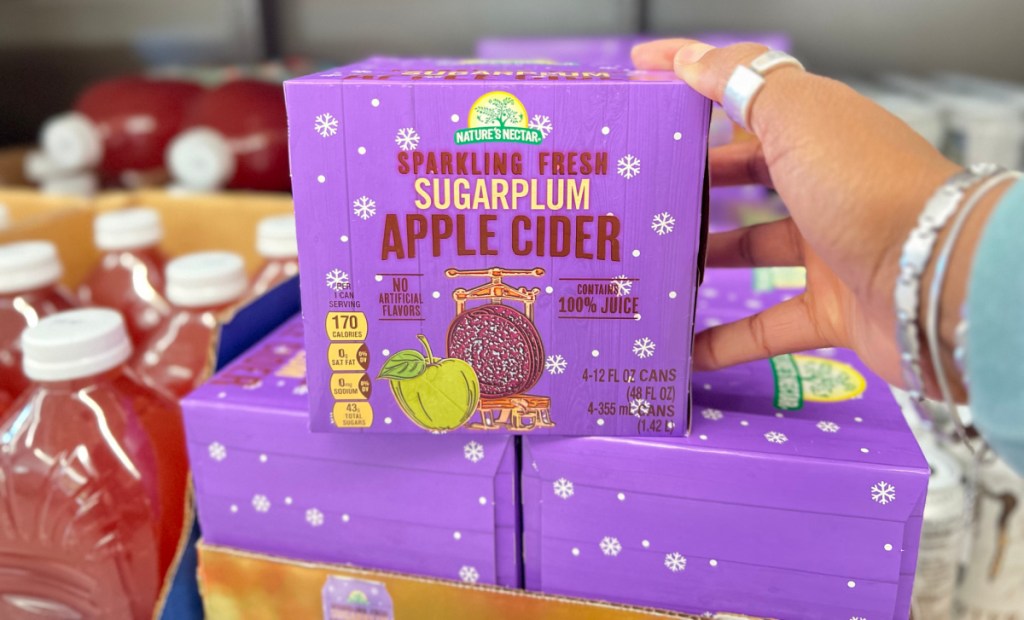 Boxes of Sparkling Fresh Sugarplum Apple Cider at Aldi which is one of this week's Aldi grocery finds